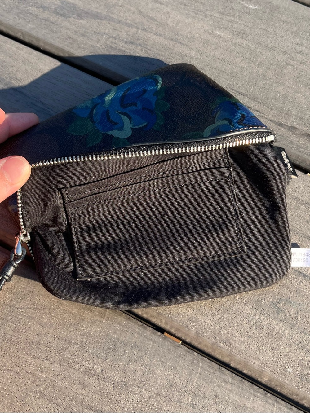 Coach; Brown Monogram; Blue Painter Style Floral; Corner Zip Wristlet; 6x4in - Picture 6 of 11